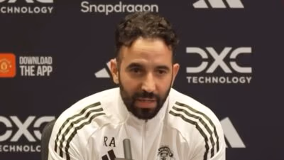 Ruben Amorim fala com a imprensa antes do confronto entre o Manchester United e o Aston Villa