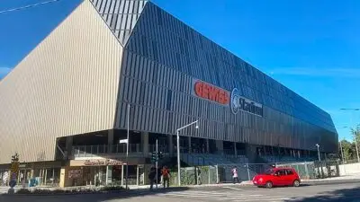 An outside view of the Gewiss Stadium, home of Atalanta FC