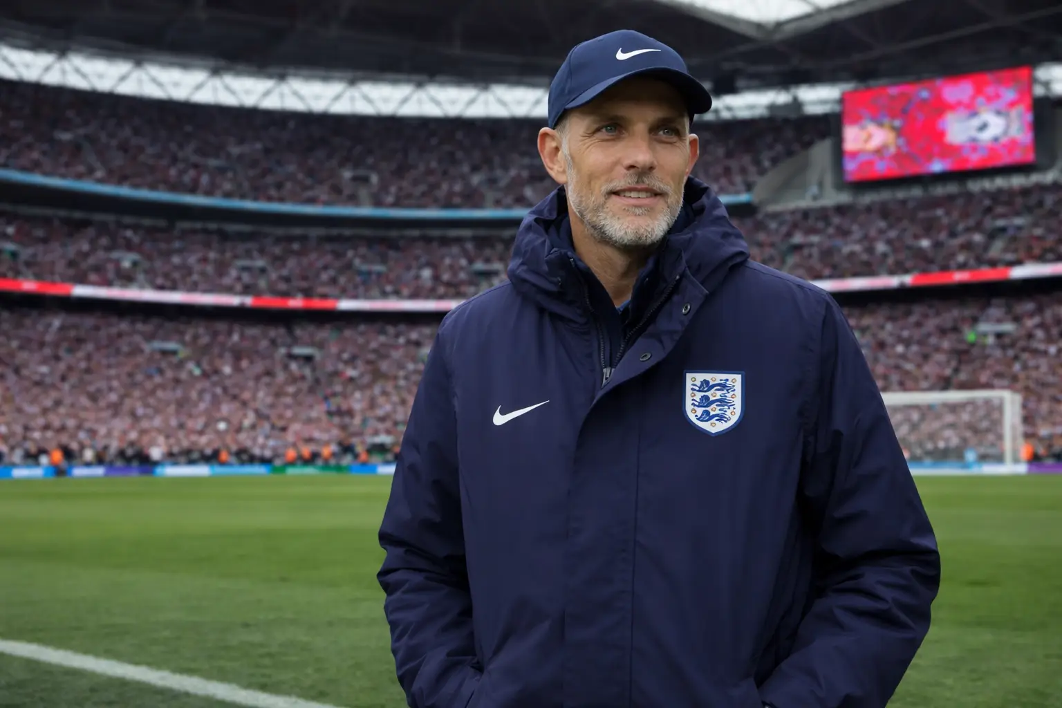 Thomas Tuchel pictured on the sidelines at Wembley.