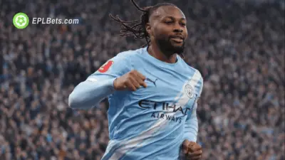 Antoine Semenyo runs away to celebrate a Man City goal