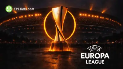 The Europa League badge outside of a generic stadium