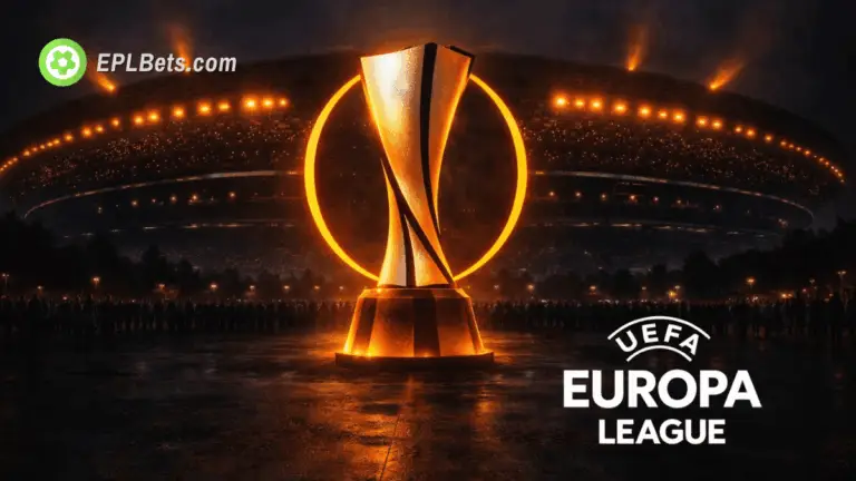 O emblema da Liga Europa do lado de fora de um estádio genérico