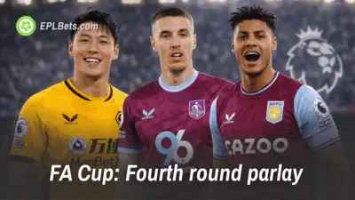 Wolves Hwang Hee Chan, Maxime Esteve and Ollie Watkins on a Premier League banner