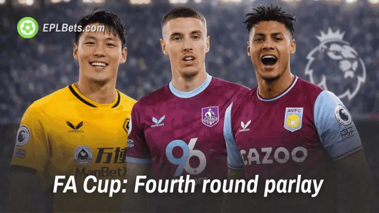 Wolves Hwang Hee Chan, Maxime Esteve and Ollie Watkins on a Premier League banner