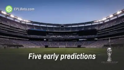 A view of MetLife stadium with EPL Bets branding an a World Cup 2026 etching
