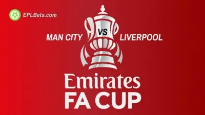 A promotional image for Man City facing Liverpool in the FA Cup