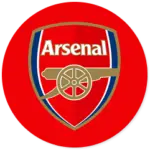 An Arsenal club crest on a red circle