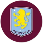 An Aston Villa club crest on a maroon circle