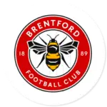 A Brentford club crest on a white circle