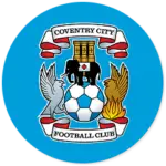A Coventry City club crest on a sky blue circle