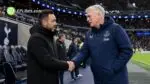 Robert De Zerbi and David Moyes shake hands at the Tottenham Hotspur stadium