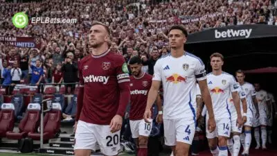 Jarrod Bowen and Ethan Ampadu lead their teams out at the London Stadium