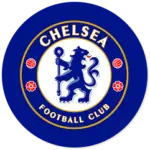 A Chelsea club crest on a blue circle