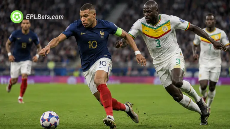 Kylian Mbappé, da França, dribla Kalidou Koulibaly, do Senegal, em uma partida da Copa do Mundo