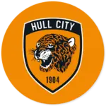 A Hull City club crest on an orange circle