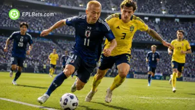 Daizen Maeda of Japan, sprinting at full pace and skipping past Victor Lindelöf of Sweden