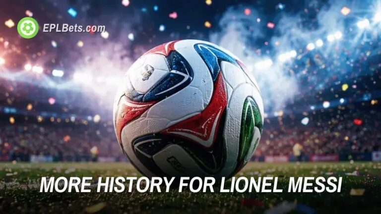 Uma foto da bola da Copa do Mundo de 2026 com a legenda “Mais história para Lionel Messi”