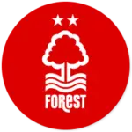 A Nottingham Forest club crest on a red circle