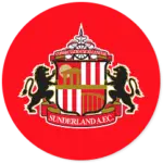 A Sunderland club crest on a red circle