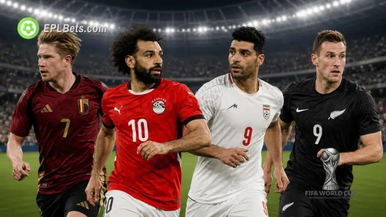 Kevin De Bruyne, Mo Salah, Ali Al Hamadi and Chris Wood