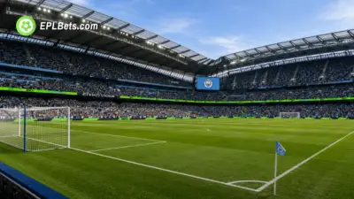 Manchester City Etihad Stadium interior, pitch-side before a game
