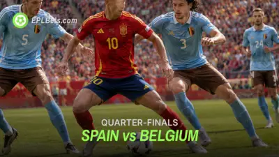 Dani Olmo of Spain holds the ball up on the edge of the box as Belgium defenders close in
