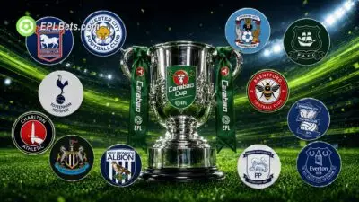 EFL Cup Trophy with clubs taking part in second-round logos surrounding
