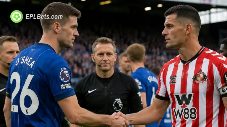 Dara O'Shea of Ipswich shaking hands with Granit Xhaka of Sunderland