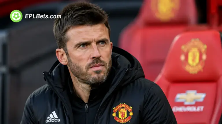 Manchester United manager Michael Carrick sitting in the dug-out