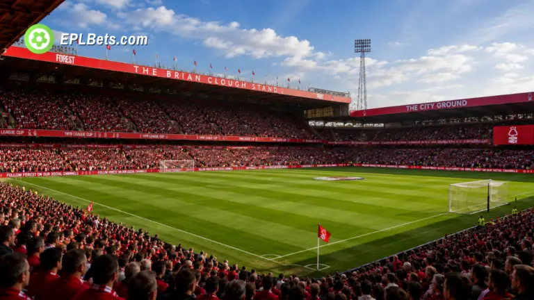 Nottingham Forest City Ground interior, filled with fans before a game
