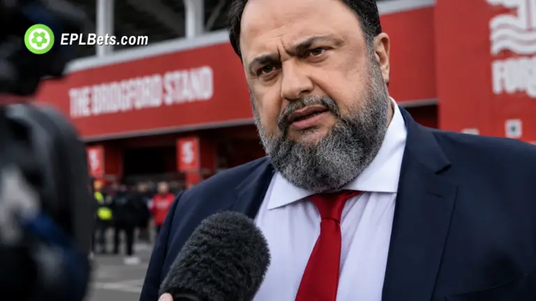 Nottingham Forest owner Evangelos Marinakis talking to press outside Forest's ground - EPL Bets