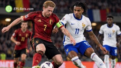 Belgium and France players battle for possession during their UEFA Nations League clash in Brussels.