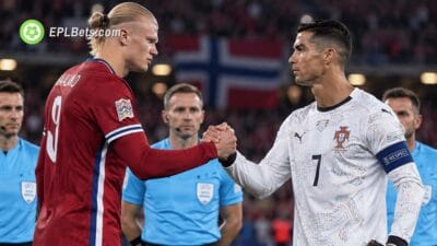 Erling Haaland and Cristiano Ronaldo shake hands before Norway's UEFA Nations League clash with Portugal in Oslo.