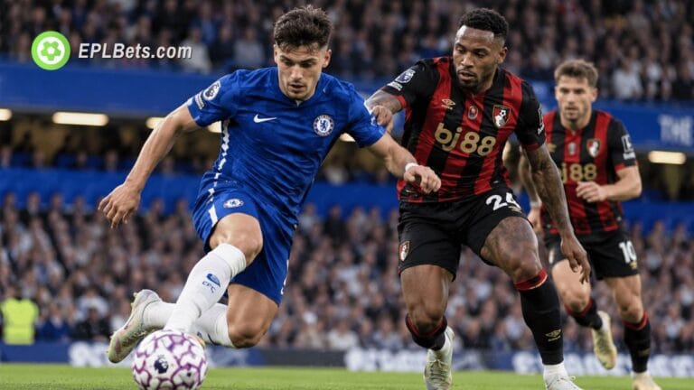 Chelsea and Bournemouth players battle for possession during their Premier League clash at Stamford Bridge.