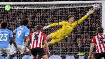 Sunderland goalkeeper Robin Roefs makes a full-stretch diving save towards the top corner of his goal during a Premier League clash against Coventry City.