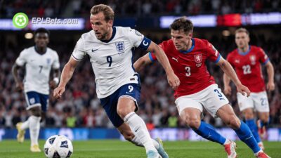 England and Czechia players battle for possession during their UEFA Nations League clash at Wembley.