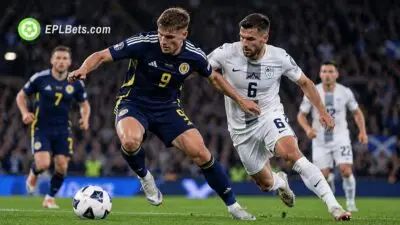 Scotland and Slovenia players battle for possession during their UEFA Nations League clash at Hampden Park.