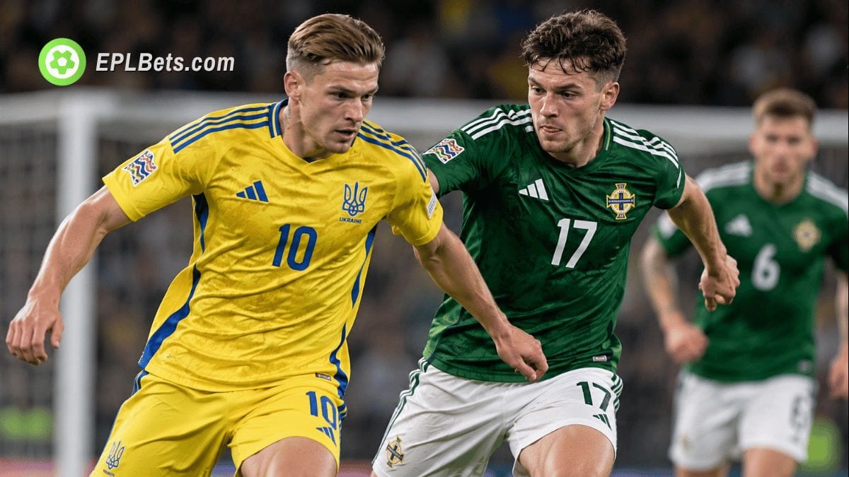 Ukraine and Northern Ireland players battle for possession during their UEFA Nations League clash in Trnava.