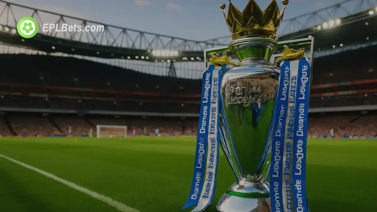 The Premier League trophy at the Emirates Stadium