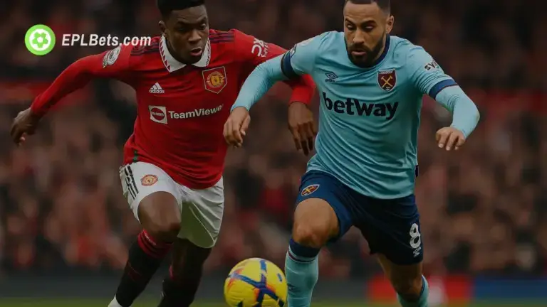 A Manchester United and West Ham player compete for the ball in a Premier League fixture